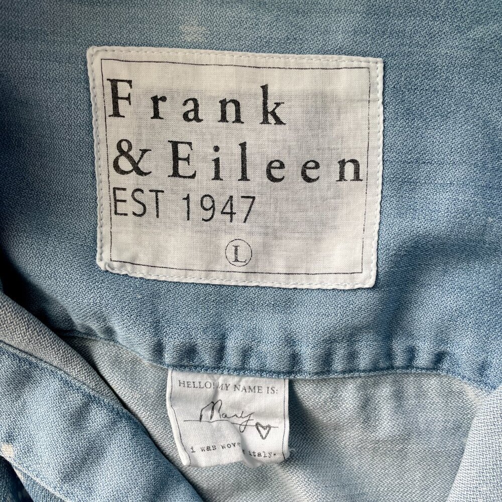 Frank & Eileen Mary Splatter Famous Denim Dress L Light Blue Cotton Shirt - Picture 6 of 9